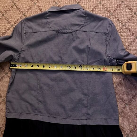 Clu denim long sleeve button down shirt w silk ruffle hem NWOT S - Picture 7 of 9